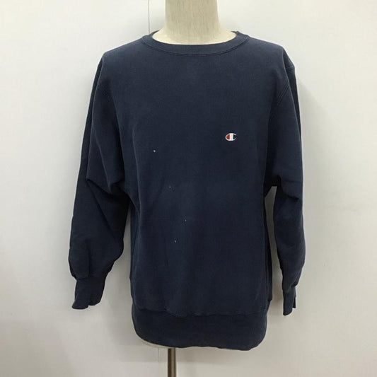 チャンピオン Champion トレーナー 長袖 USA製 スウェット 裏起毛 M ワンポイント 紺 / ネイビー /  メンズ USED 古着 中古 10107645