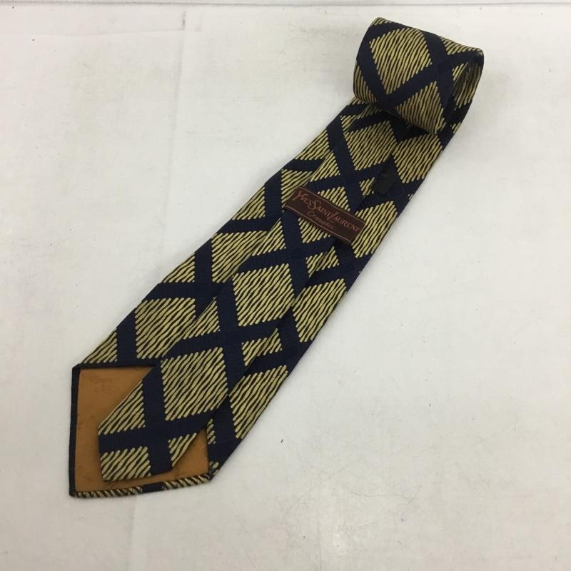 イヴサンローラン Yves Saint Laurent ネクタイ ネクタイ 総柄 紺 / ネイビー / X 金 / ゴールド /  メンズ USED 古着 中古 10150226