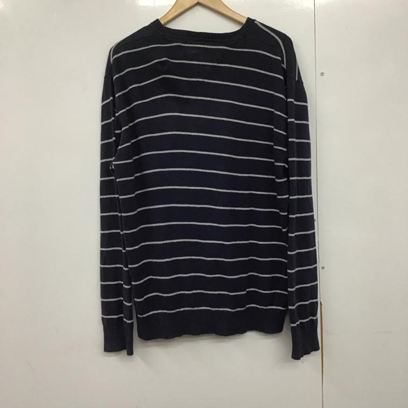 トミーヒルフィガー TOMMY HILFIGER ニット、セーター 長袖 長袖ニットカットソー Vネック セーター L ボーダー柄 紺 / ネイビー /  メンズ USED 古着 中古 10143542