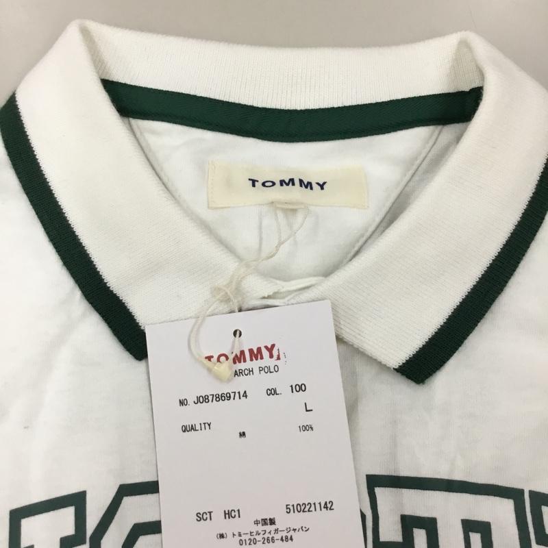 トミー TOMMY ポロシャツ 半袖 L ロゴ、文字 白 / ホワイト / X 緑 / グリーン /  メンズ USED 古着 中古 10112773
