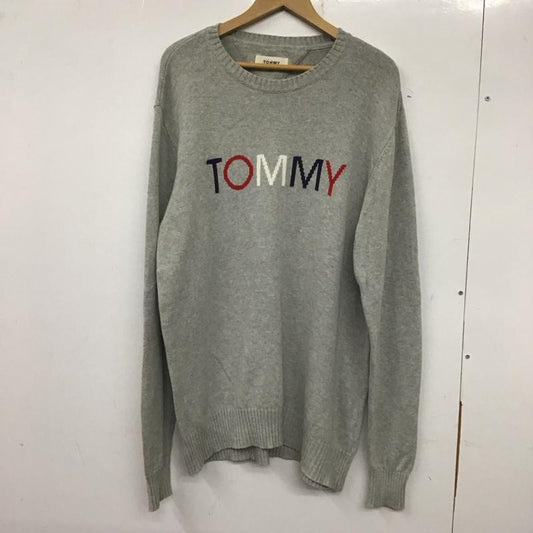 トミー TOMMY ニット、セーター 長袖 長袖ニットカットソー クルーネック セーター XL ロゴ、文字 灰 / グレー /  メンズ USED 古着 中古 10137733