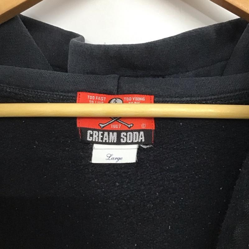 クリームソーダ CREAMSODA パーカー 長袖 ジップアップ フルジップ スウェット L ロゴ、文字 黒 / ブラック /  メンズ USED 古着 中古 10144716