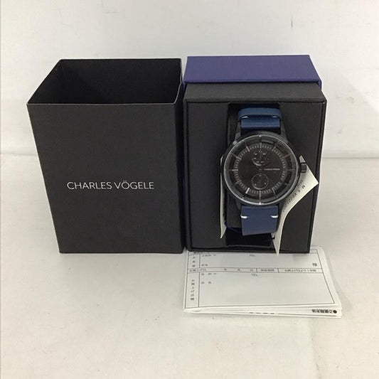 シャルルホーゲル CHARLESVOGELE 腕時計 アナログ（クォーツ式） V0721 レザーベルト 箱有 ロゴ、文字 紺 / ネイビー / X 黒 / ブラック /  メンズ USED 古着 中古 10134488