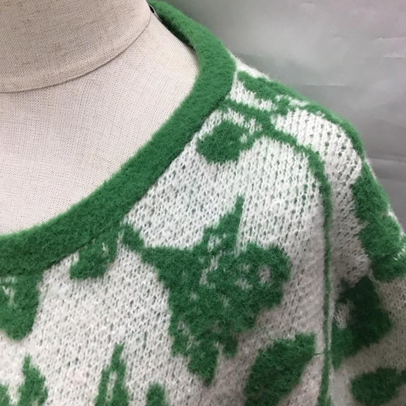 ザラ ZARA カーディガン 長袖 3859 005 069 クルーネック ジャガードニット XL 総柄 白 / ホワイト / X 緑 / グリーン /  レディース USED 古着 中古 10118402