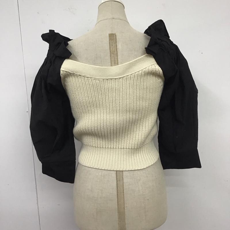ザラ ZARA ニット、セーター 七分袖 6771/036/070 コントラストディティール オフショルダーニットプルオーバー S 無地 黒 / ブラック / X オフホワイト / オフホワイト /  レディース USED 古着 中古 10124040