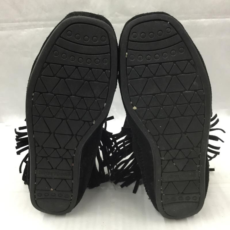 ミネトンカ Minnetonka ブーツ ショートブーツ 299 earth music&ecology コラボ フリンジ 1613107 無地 黒 / ブラック /  レディース USED 古着 中古 10105966