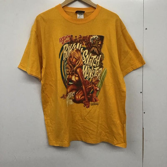 エロスティカ EROSTiKA Tシャツ 半袖 半袖カットソー プリントTシャツ クルーネックカットソー ビキニモンスターの逆襲 XL プリント 黄 / イエロー /  メンズ USED 古着 中古 10134620