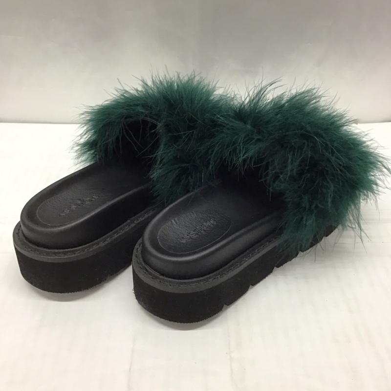 マウジー MOUSSY サンダル サンダル 010AAS52-5080 FEATHER FLAT SANDALS 箱有 タグ付き M 無地 黒 / ブラック / X 緑 / グリーン /  レディース USED 古着 中古 10116256