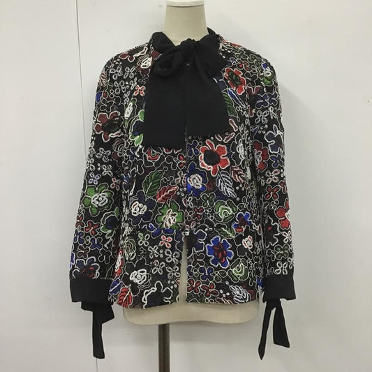 ザラベーシック ZARA BASIC ジャケット、上着 ジャケット、ブレザー 長袖刺繍ジャケット ノーカラージャケット 総柄 前開ジャケット L 総柄 X 花柄 黒 / ブラック /  レディース USED 古着 中古 10105913