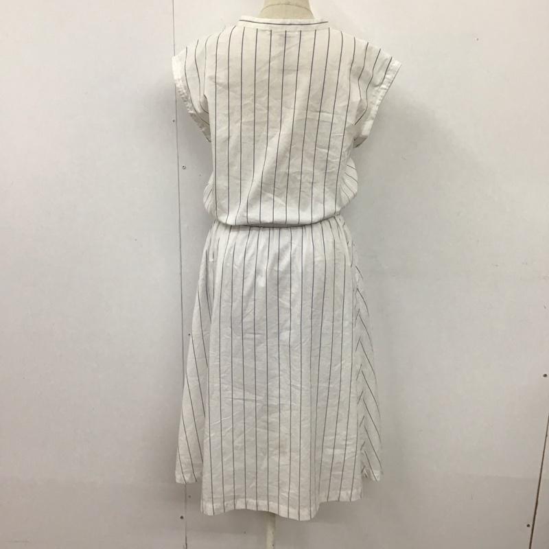 プレフェリール PREFERIR ワンピース ロングスカート フレンチスリーブ スキッパー 38 ストライプ 白 / ホワイト / X 紺 / ネイビー /  レディース USED 古着 中古 10115496
