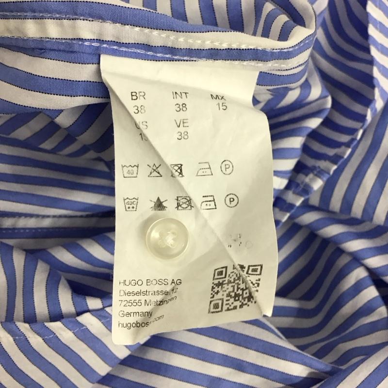 ボス BOSS シャツ、ブラウス 長袖 長袖シャツ ストライプシャツ カラーシャツ 38 ストライプ 白 / ホワイト / X 水色 / ライトブルー /  メンズ USED 古着 中古 10132891