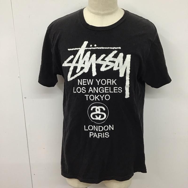 ステューシー STUSSY Tシャツ 半袖 半袖カットソー プリントTシャツ クルーネックカットソー M プリント 黒 / ブラック /  メンズ USED 古着 中古 10125053