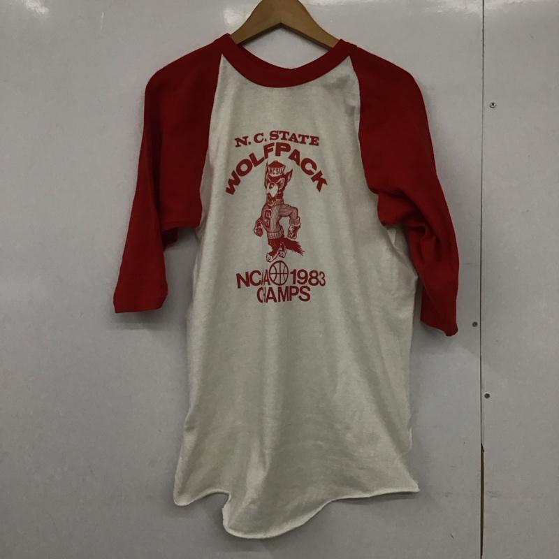 ラッセルアスレティック Russell Athletic カットソー 七分袖 長袖カットソー プリントカットソー ラグラン 80s XL プリント 白 / ホワイト / X 赤 / レッド /  メンズ USED 古着 中古 10148032