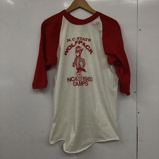 ラッセルアスレティック Russell Athletic カットソー 七分袖 長袖カットソー プリントカットソー ラグラン 80s XL プリント 白 / ホワイト / X 赤 / レッド /  メンズ USED 古着 中古 10148032