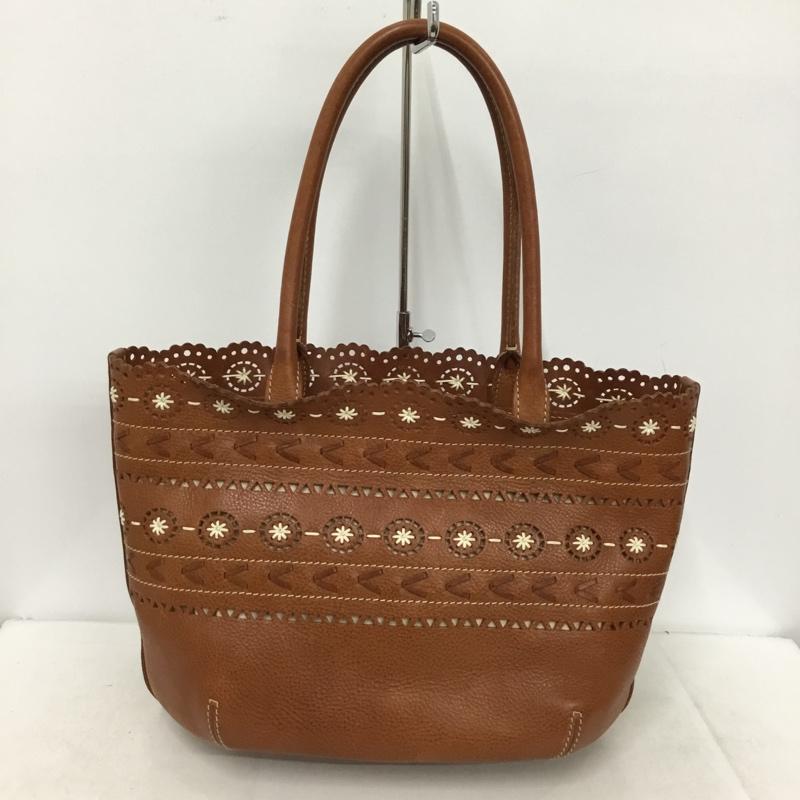 ゲンテン genten トートバッグ トートバッグ フラワーカットワーク レザー 刺繍  茶 / ブラウン /  レディース USED 古着 中古 10149261