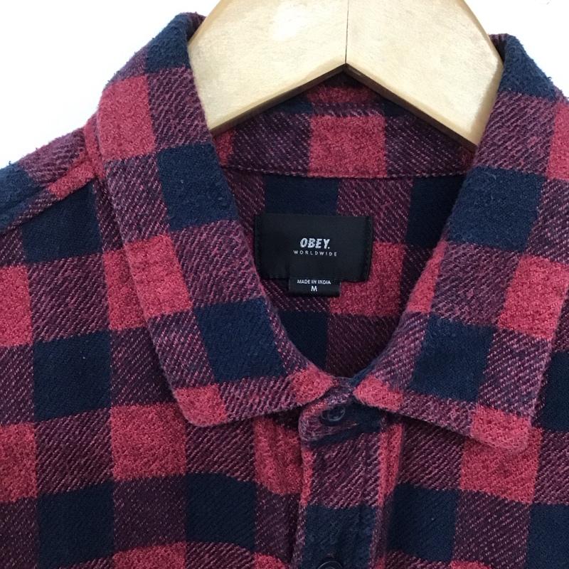 オベイ OBEY シャツ、ブラウス 長袖 長袖シャツ チェックシャツ カラーシャツ M チェック 赤 / レッド / X 紺 / ネイビー /  メンズ USED 古着 中古 10144767