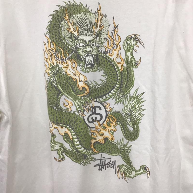ステューシー STUSSY Tシャツ 半袖 半袖カットソー プリントTシャツ クルーネックカットソー 90s ドラゴン L プリント 白 / ホワイト /  メンズ USED 古着 中古 10146181