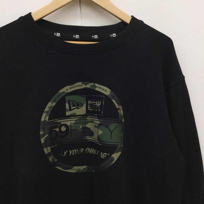 ニューエラ NEW ERA トレーナー 長袖 L ロゴ、文字 黒 / ブラック /  メンズ USED 古着 中古 10138464