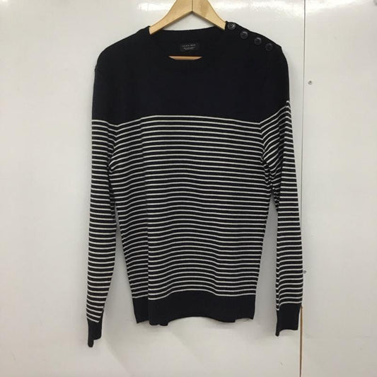 ザラメン ZARA MAN ニット、セーター 長袖 長袖ニットカットソー クルーネック セーター L ボーダー柄 紺 / ネイビー /  メンズ USED 古着 中古 10140911