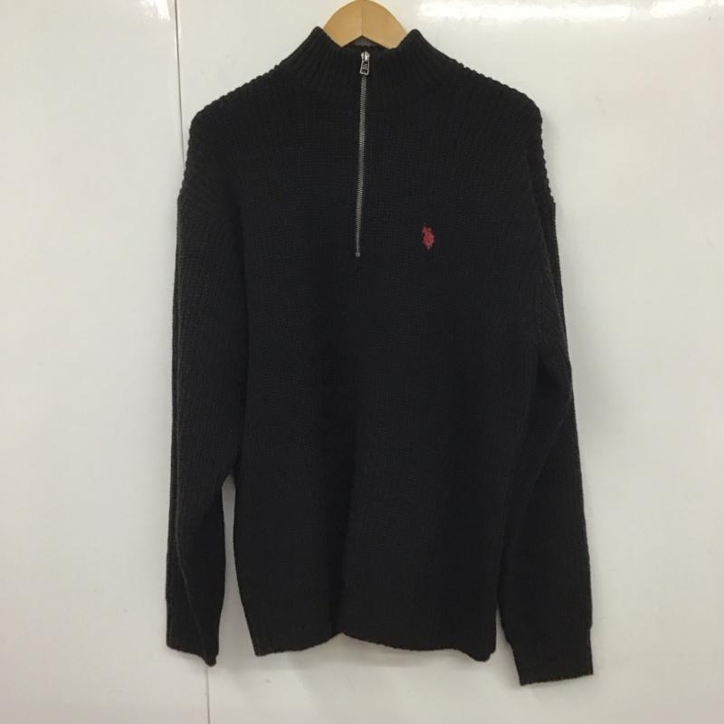 ユーエスポロアッスン U.S.POLO ASSN. ニット、セーター 長袖 長袖ニットカットソー スタンドネック セーター L ロゴ、文字 黒 / ブラック /  メンズ USED 古着 中古 10132005