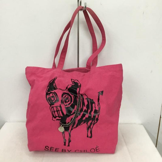 シーバイクロエ SEE BY CHLOE トートバッグ トートバッグ 犬モチーフ ドッグプリント ロゴ、文字 桃 / ピンク /  レディース USED 古着 中古 10148811