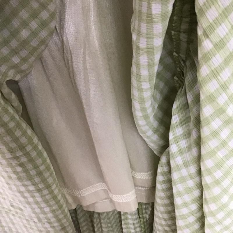 カスタネ Kastane ワンピース ロングスカート 長袖ロングワンピース ノーカラーシャツワンピース フレアスカート FREE チェック 薄緑 / ライトグリーン /  レディース USED 古着 中古 10147093