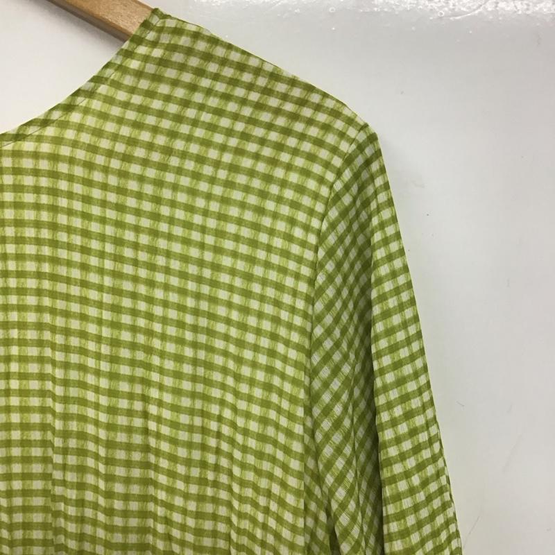 カスタネ Kastane ワンピース ロングスカート 長袖ロングワンピース ノーカラーシャツワンピース フレアスカート FREE チェック 薄緑 / ライトグリーン /  レディース USED 古着 中古 10147093