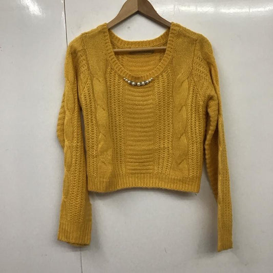 セシルマクビー CECIL McBEE ニット、セーター 長袖 長袖ニットカットソー ニット セーター クルーネックニット M 無地 黄 / イエロー /  レディース USED 古着 中古 10117905