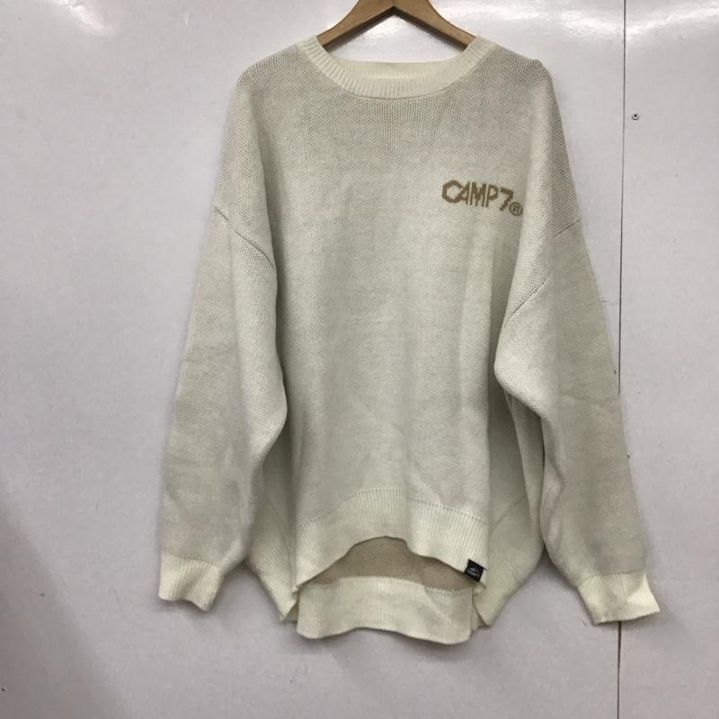 キャンプセブン CAMP7 ニット、セーター 長袖 長袖ニットカットソー クルーネック セーター M ロゴ、文字 白 / ホワイト /  レディース USED 古着 中古 10145480