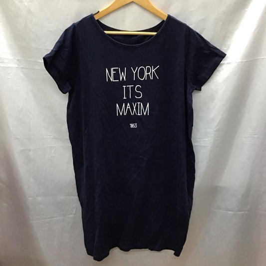 チャオパニック CIAOPANIC ワンピース ひざ丈スカート PAC70966 半袖 Tシャツワンピース M ロゴ、文字 紺 / ネイビー /  レディース USED 古着 中古 10115463