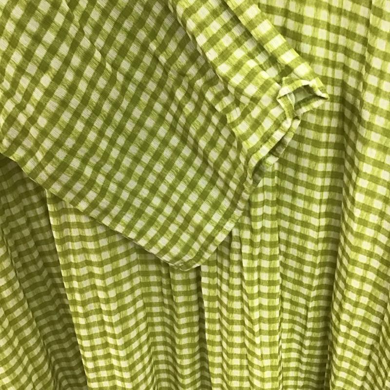 カスタネ Kastane ワンピース ロングスカート 長袖ロングワンピース ノーカラーシャツワンピース フレアスカート FREE チェック 薄緑 / ライトグリーン /  レディース USED 古着 中古 10147093