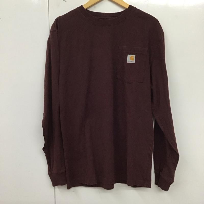 カーハート Carhartt カットソー 長袖 長袖カットソー プリントカットソー クルーネック S ロゴ、文字 えんじ / ワインレッド /  メンズ USED 古着 中古 10128732