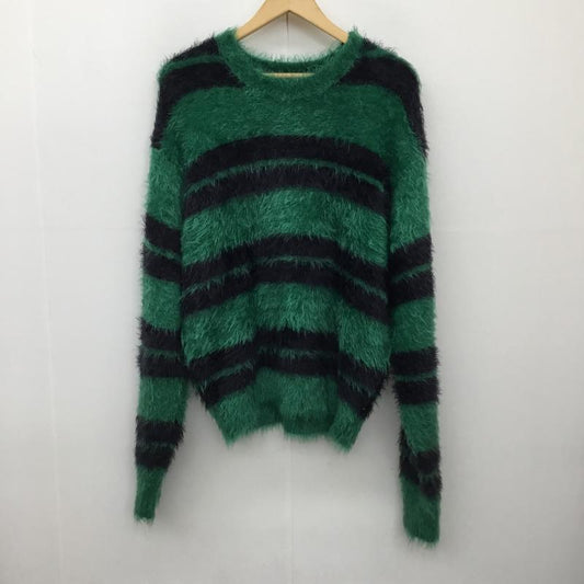 ステューシー STUSSY ニット、セーター 長袖 HAIRY Stripe CREW Sweater M ボーダー柄 黒 / ブラック / X 緑 / グリーン /  メンズ USED 古着 中古 10138292
