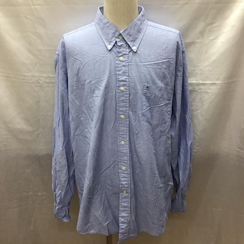 トミーヒルフィガー TOMMY HILFIGER シャツ、ブラウス 長袖 長袖シャツ カラーシャツ ポケットシャツ 長袖カットソー ボタンダウンシャツ XL ロゴ、文字 青 / ブルー /  メンズ USED 古着 中古 10118549