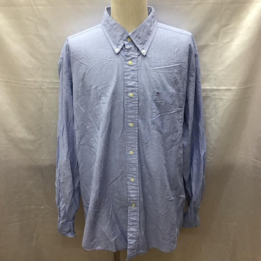 トミーヒルフィガー TOMMY HILFIGER シャツ、ブラウス 長袖 長袖シャツ カラーシャツ ポケットシャツ 長袖カットソー ボタンダウンシャツ XL ロゴ、文字 青 / ブルー /  メンズ USED 古着 中古 10118549