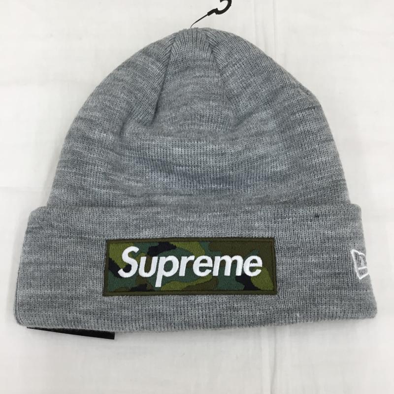 ニューエラ NEW ERA 帽子 ニット帽 supreme box logo beanie カモ ロゴ、文字 灰 / グレー /  メンズ USED 古着 中古 10138068