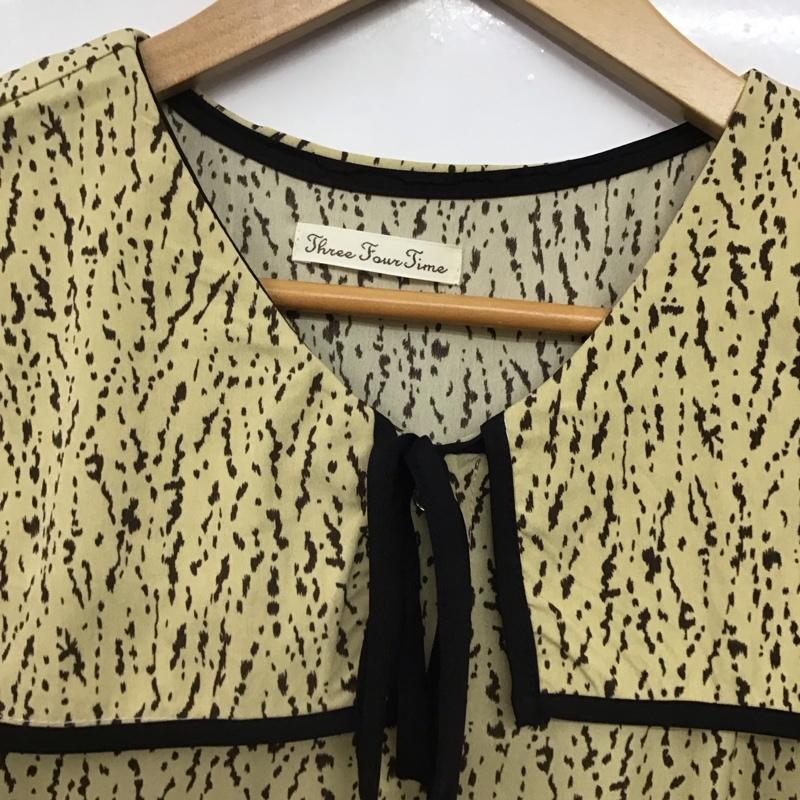 ｽﾘｰﾌｫｰﾀｲﾑ Three Four Time ワンピース ロングスカート セーラーカラー 長袖 M 総柄 黒 / ブラック / X ベージュ / ベージュ /  レディース USED 古着 中古 10142268