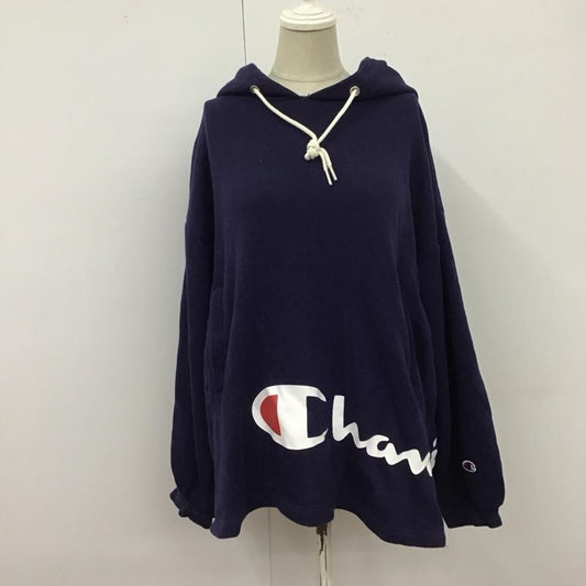 チャンピオン Champion パーカー 長袖 CW-R103 オーバーサイズ フーディ スウェット L ロゴ、文字 紺 / ネイビー /  レディース USED 古着 中古 10121869