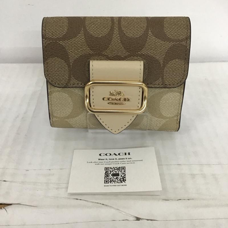 コーチ COACH 財布 二つ折り シグネチャー ロゴ、文字 ベージュ / ベージュ /  レディース USED 古着 中古 10111522