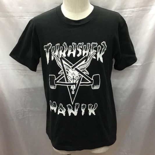 マニーク MANIK Tシャツ 半袖 半袖カットソー プリントTシャツ クルーネックカットソー M ロゴ、文字 黒 / ブラック /  メンズ USED 古着 中古 10114583