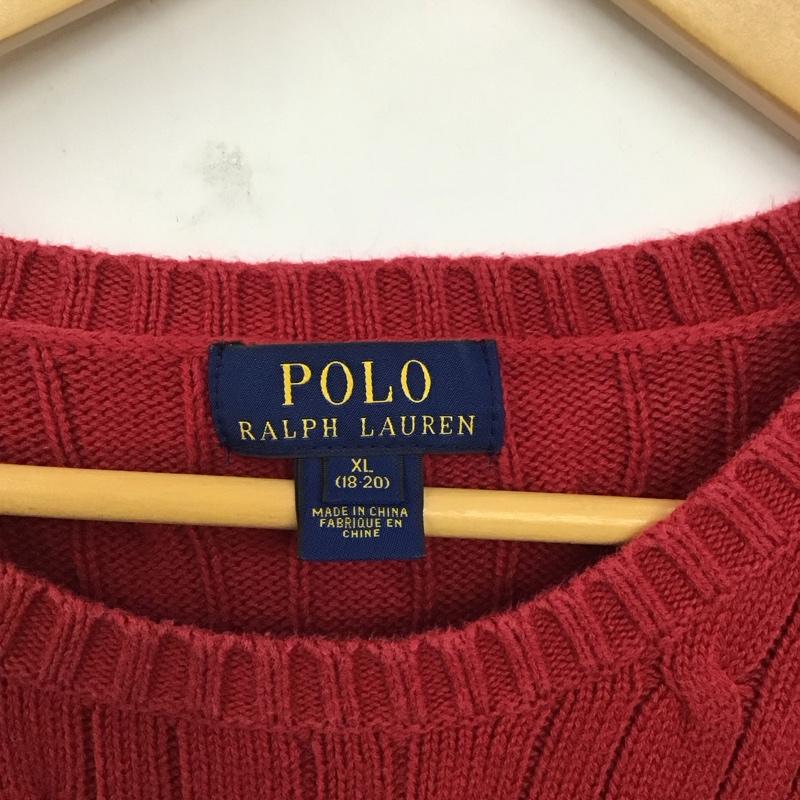 ポロラルフローレン POLO RALPH LAUREN ニット、セーター 長袖 長袖ニットカットソー ニット セーター クルーネックニット XL ロゴ、文字 赤 / レッド /  メンズ USED 古着 中古 10122418
