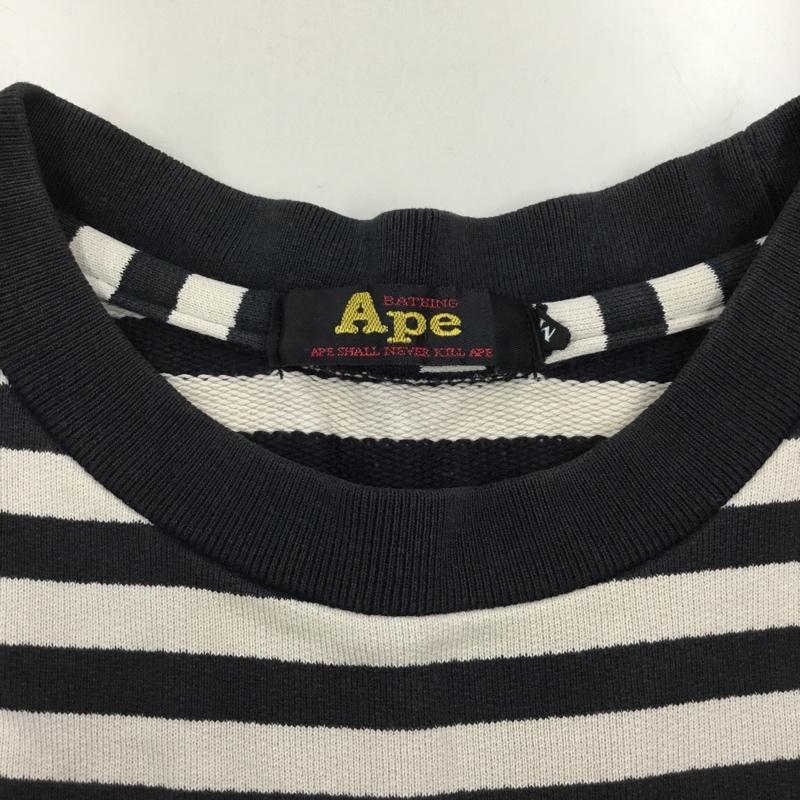 アベイシングエイプ A BATHING APE カットソー 長袖 長袖カットソー クルーネックカットソー ロングスリーブカットソー プリントTシャツ M ボーダー柄 黒 / ブラック / X ベージュ / ベージュ /  メンズ USED 古着 中古 10114788