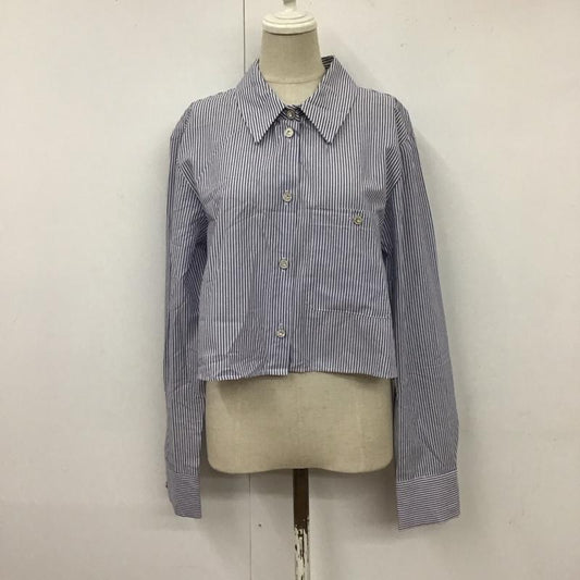 ザラ ZARA シャツ、ブラウス 長袖 8076 807 044 クロップド丈 XS ストライプ 白 / ホワイト / X 紺 / ネイビー /  レディース USED 古着 中古 10118830
