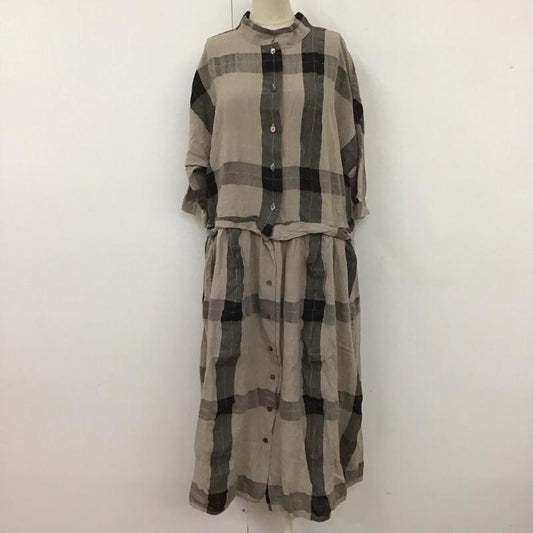 アンドヤーン &yarn ワンピース ロングスカート WNY-049 ドルマンスリーブ 前開き スタンドネック チェック 灰 / グレー / X 黒 / ブラック /  レディース USED 古着 中古 10122661