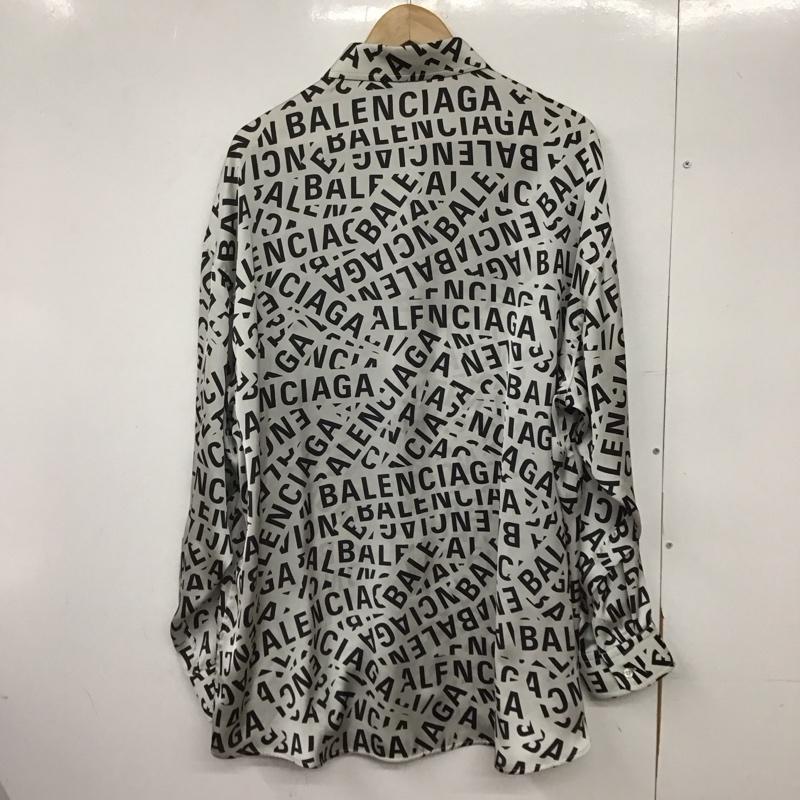 バレンシアガ BALENCIAGA シャツ、ブラウス 長袖 長袖シャツ プリントシャツ カラーシャツ 総柄 36 ロゴ、文字 白 / ホワイト / X 黒 / ブラック /  メンズ USED 古着 中古 10146543