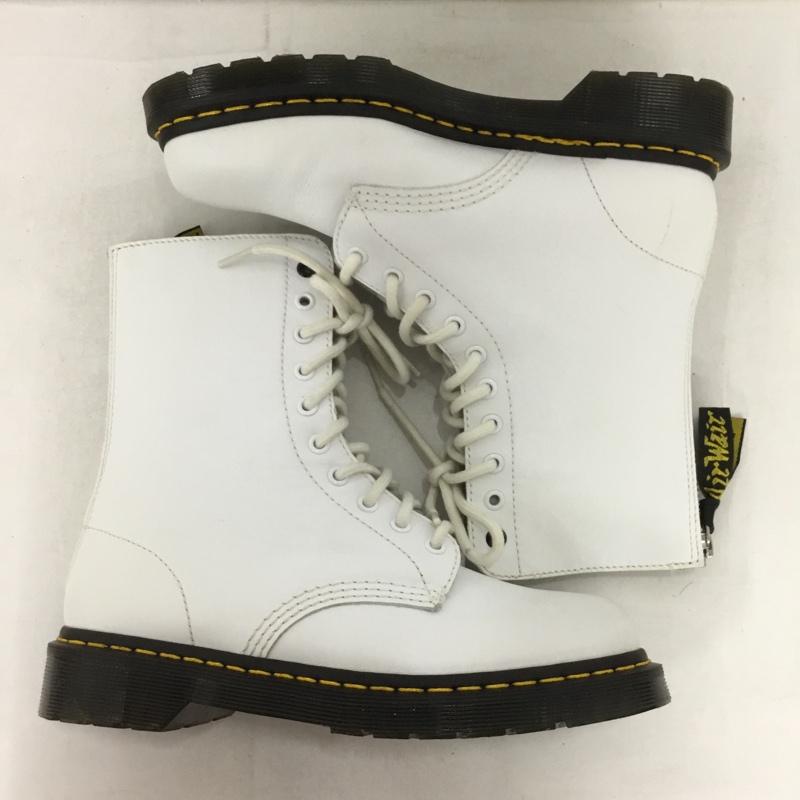 ドクターマーチン Dr.Martens ブーツ 一般 10ホール 10EYE Y s バックジップ UK6 箱有 US：8 無地 白 / ホワイト / X 黒 / ブラック /  レディース USED 古着 中古 10149853