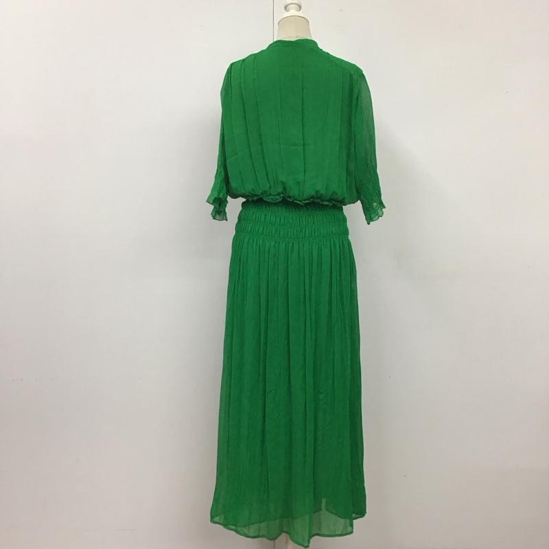 ザラ ZARA ワンピース ロングスカート 半袖ワンピース ロングワンピース Vネック フレアスカート 前開きワンピース M 無地 緑 / グリーン /  レディース USED 古着 中古 10117406