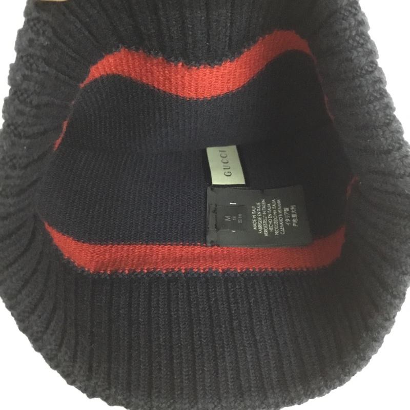 グッチ GUCCI 帽子 ニット帽 箱有 GG ワンポイント 紺 / ネイビー / X 赤 / レッド /  メンズ USED 古着 中古 10144330