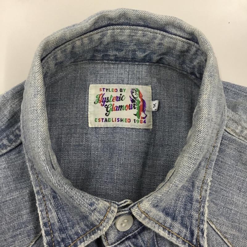 ヒステリックグラマー HYSTERIC GLAMOUR シャツ、ブラウス 長袖 長袖シャツ カラーシャツ ポケットシャツ デニムシャツ M ロゴ、文字 インディゴ / インディゴ /  メンズ USED 古着 中古 10112323