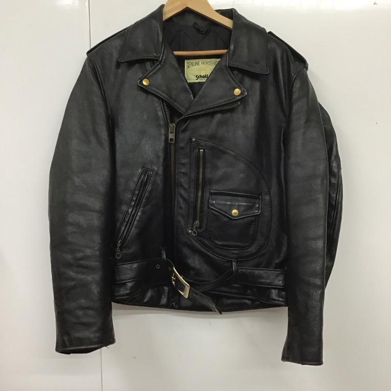 ショット schott ジャケット、上着 ジャンパー、ブルゾン レザーライダースジャケット ダブル ジップアップジャケット アウター ホース 80s 90s 40 無地 黒 / ブラック /  メンズ USED 古着 中古 10113763